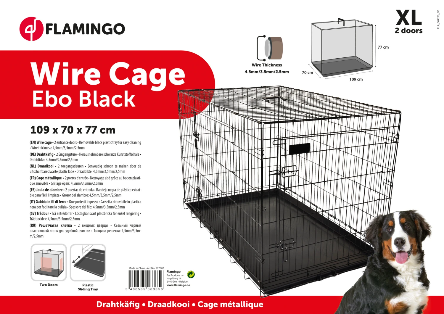 Flamingo Cage Pour Chien Ebo Noir XL 109x70x77cm 2 Flamingo Cage Pour Chien Ebo Noir XL 109x70x77cm – Image 2