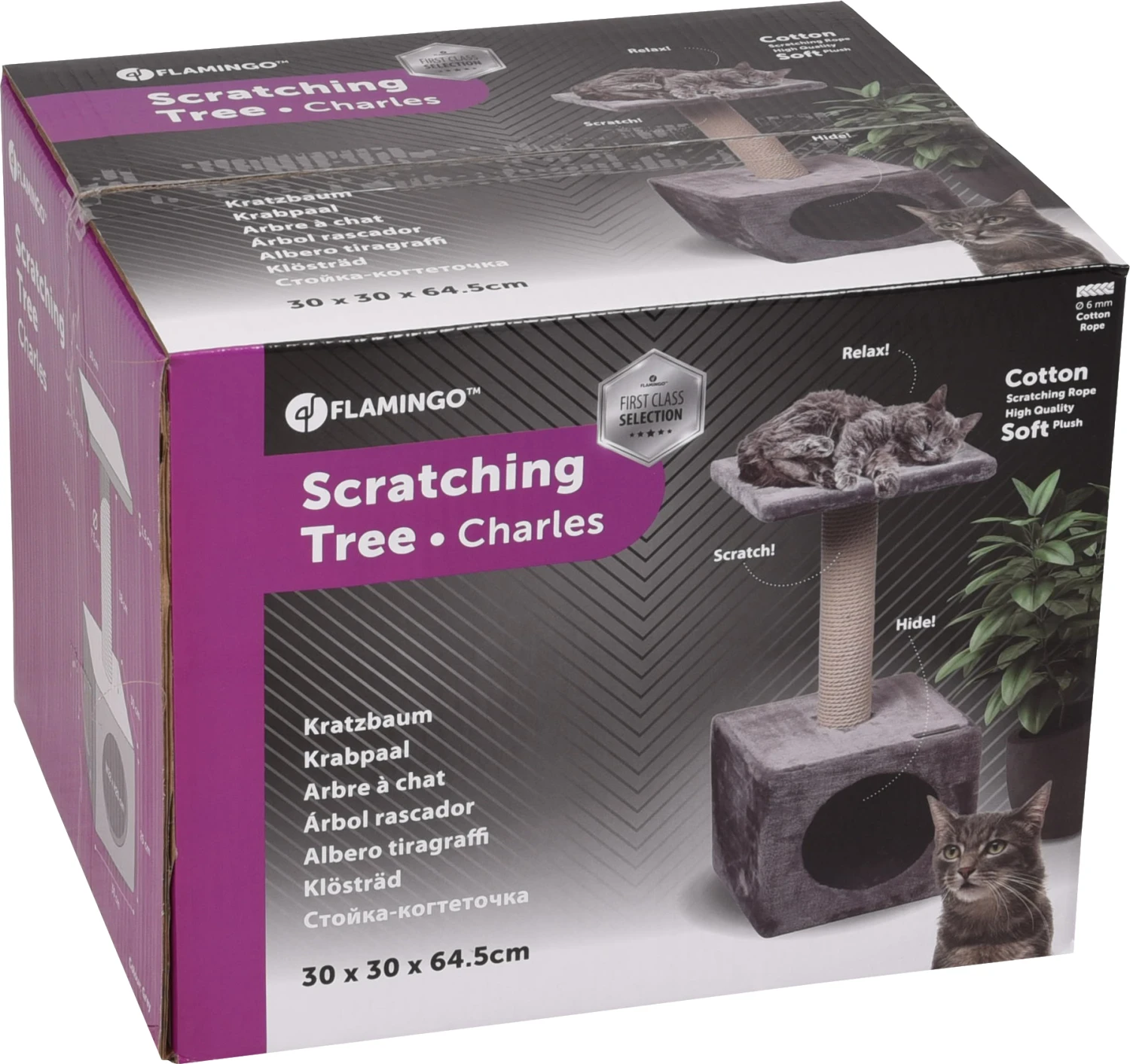 Flamingo Arbre à Chat Charles Gris 30x30x64,5cm 2 Flamingo Arbre à Chat Charles Gris 30x30x64,5cm – Image 2