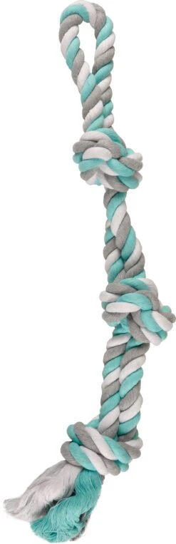 Flamingo Jouet Chien Jim Corde De Tirage 3 Noeuds En Coton Menthe/blanc/gris 60cm