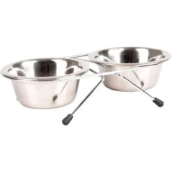 Flamingo 12 Flamingo Gamelle Pour La Nourriture Et L'eau Set + Support Arjun Inox 25cm 2500ml