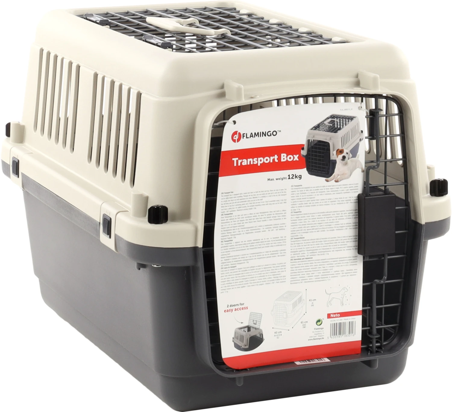 Flamingo Cage De Transport Neto Gris S 40x61x41cm 2 Flamingo Cage De Transport Neto Gris S 40x61x41cm – Image 2